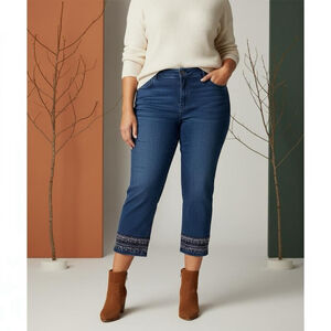 Laura plus Capri length jeans with beaded BoHo embellishment on the trim size 18